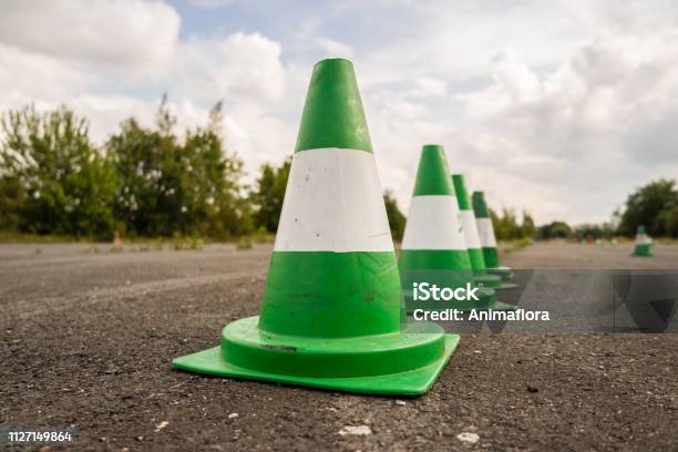Green Pylons Driving Exercise Area Stock Photo - Download Image Now - Driving Test, Educational Exam, Learning to Drive