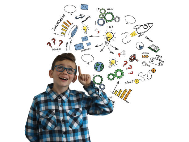 istock Boy child creative bright idea innovation business startup message communication 1127150318