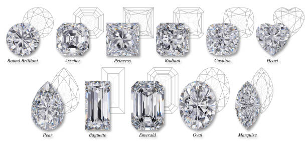 istock Eleven popular diamond cut shapes with names, diagrams on white background 1127151149