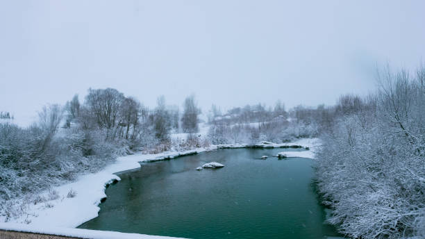Frozen River Frozen river. Gumushane, Turkey - 01/2019 hava stock pictures, royalty-free photos & images