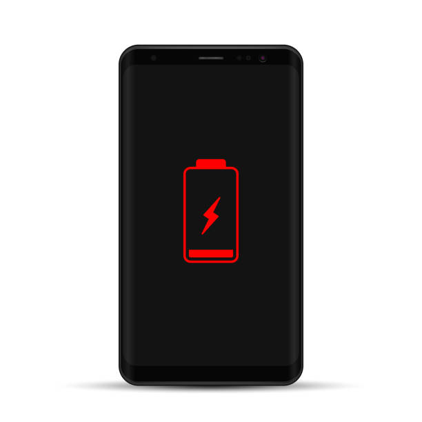 Mobile Phone With Low Battery Sign On Screen. Vector isolated realistic illustration Mobile Phone With Low Battery Sign On Screen. Vector isolated realistic illustration. low stock illustrations
