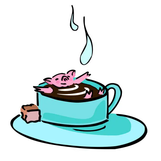 Vector illustration of cute vector funny piggy in the teacup