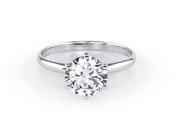 Solitaire diamond engagement ring isolated on white background