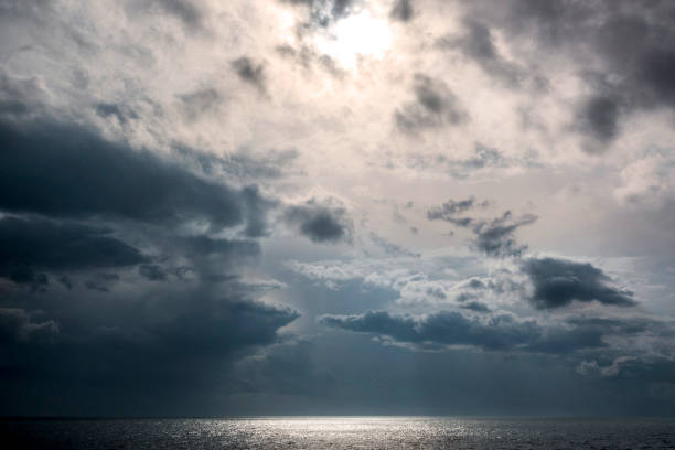 Cloudscape with dramatic sky and sea in Alexandroupolis, Greece.