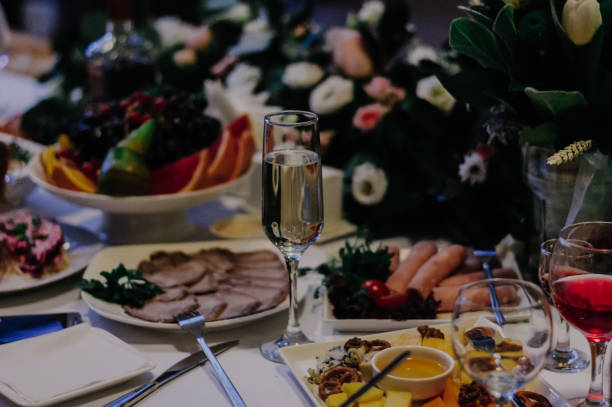 Champagne on the celebration christmas table stock photo