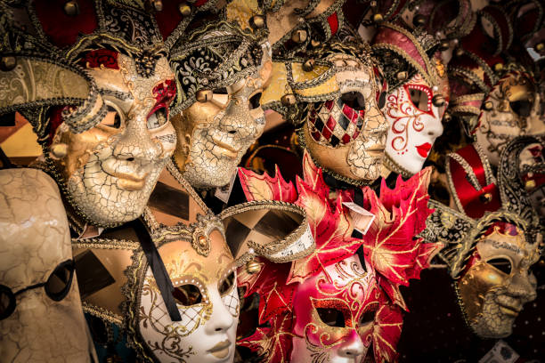 istock Beautiful and bright carnival Venetian masks close-up. 1127160571