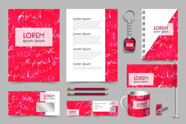 Vector illustration of Professional Universal Abstract Branding Design Kit in Pink Colors