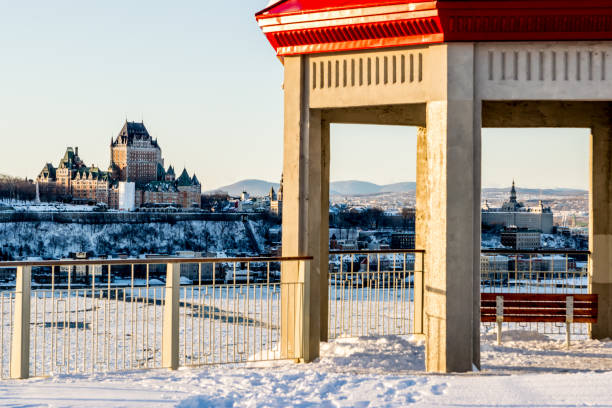 istock Public park and Old Quebec city by the river at sunset. 1127161093