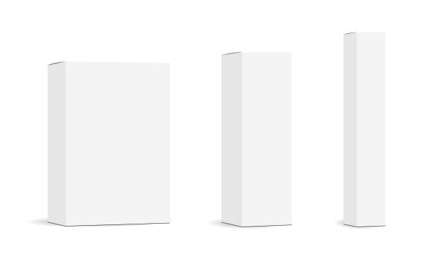 Set of paper rectangular packaging boxes mockups isolated Set of paper rectangular packaging boxes mockups isolated on white background. Vector illustration carton stock illustrations