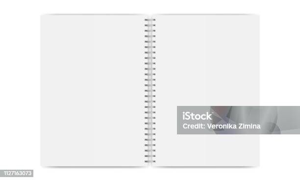 Notebook Open Mockup Isolated On White Background Top View Stock Illustration - Download Image Now