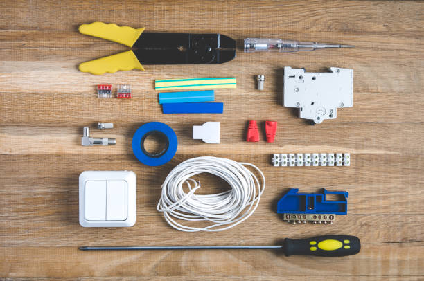 istock Tools for electrician. Flat lay and top view. Copy space for text 1127164268
