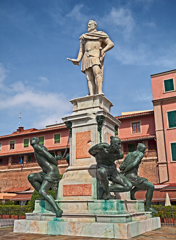 Livorno, Tuscany, Italy: the ancient Monument of the Four Moors, sculpture dedicated to Ferdinando I de Medici and represents the victory over the Ottomans pirates