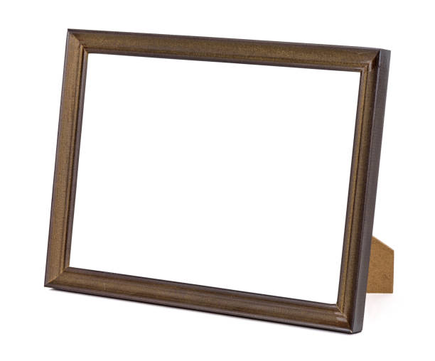 marco de madera color marrón sobre fondo blanco - estar de pie fotos fotografías e imágenes de stock