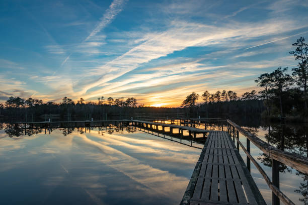 Sunset over a Creek in Eastern North Carolina stock photo