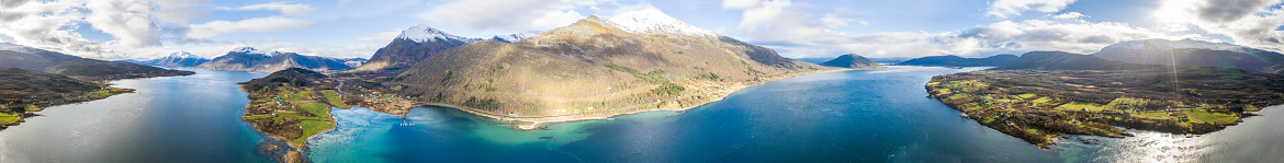 Picture shows a drone view on the Lofoten