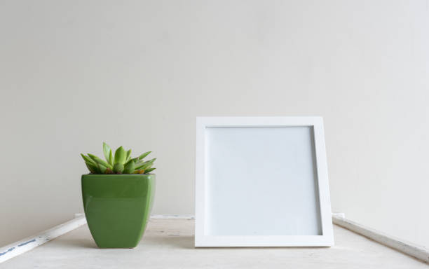istock Succulent in green pot with blank square picture frame 1127170385