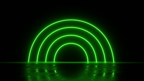 istock 3d render, glowing lines, neon lights, tunnel, abstract background, burning, round portal, arch, spectrum vibrant colors, laser show 1127172224