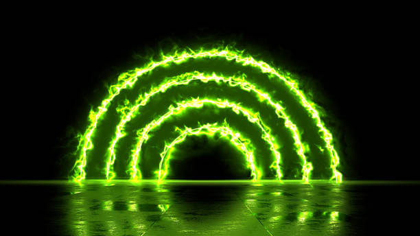 istock 3d render, glowing lines, neon lights, tunnel, abstract background, burning, round portal, arch, spectrum vibrant colors, laser show 1127172436