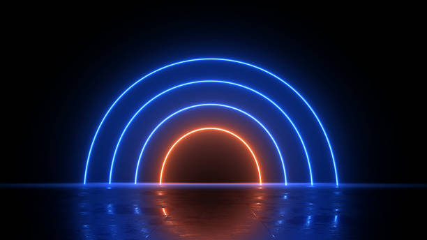 istock 3d render, glowing lines, neon lights, tunnel, abstract background, burning, round portal, arch, spectrum vibrant colors, laser show 1127172589