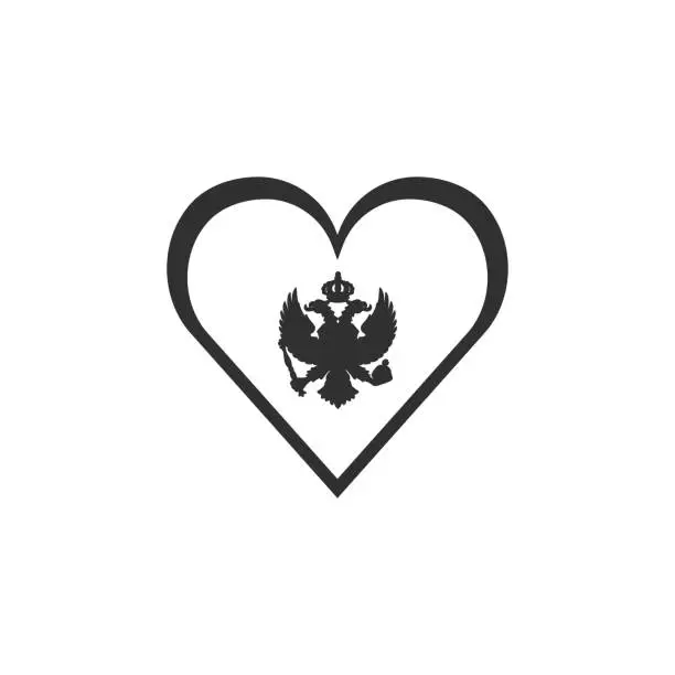 Vector illustration of Montenegro flag icon in a heart shape in black outline flat design