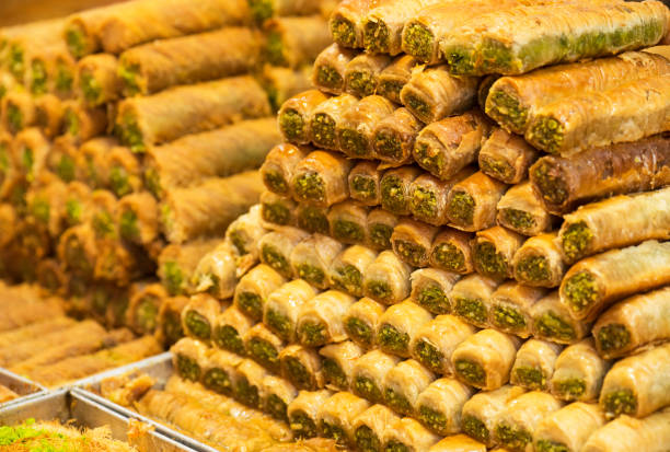 istock a bunch of oriental sweets on the market. Selective focus 1127177861