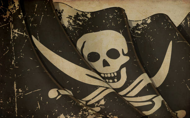 istock Old Paper Print - Waving Jolly Roger of Calico Jack 1127179692