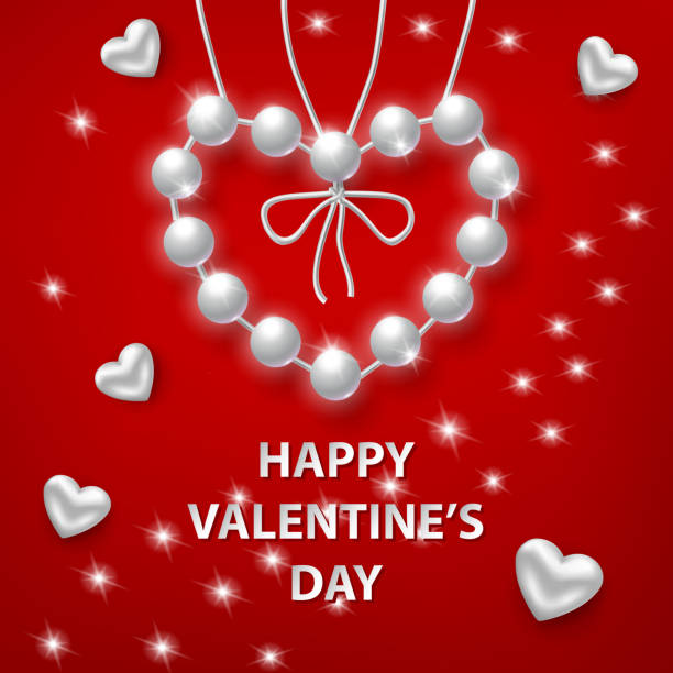 ilustraciones, imágenes clip art, dibujos animados e iconos de stock de feliz tarjeta del día de san valentín con corazón collar de perlas - vector love jewelry pearl