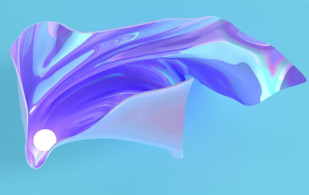 istock Luxury soft textile fabric in motion with luminous sphere 3d render. Iridescent waves. Abstract modern design element, minimalistic background 1127186686