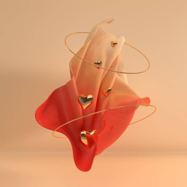 istock Abstract art 3d render background in minimalistic style. Golden hearts, soft textile fabric in motion. Valentine's Day romantic elegant 14 february card. For party, promotion social media banners, posters. 1127186688