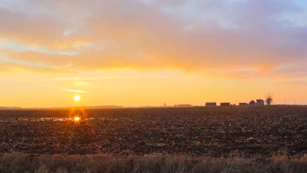 Winter Dairy Farm at Sunset