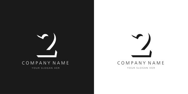 2 logo numery nowoczesny czarno-biały design - liczba 2 stock illustrations