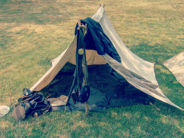 istock Reenactment of Civil War solider tent 1127201699
