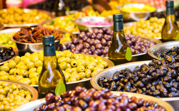 istock Background of olives close up. Fruit and vegetable market.  Selective focus 1127202563