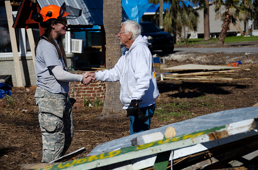 Volunteers working to rebuild homes and structures that were damaged and destroyed during Hurricane Michael in Panama City and Mexico Beach, Florida. January, 2019