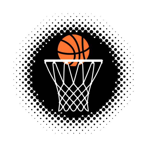 Basketball hoop and ball icon on half tone round shape vector art illustration