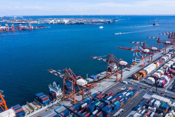 istock Container ships are anchored in the container area of the bay. 1127206941