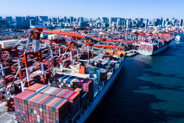 istock Container ships are anchored in the container area of the bay. 1127206972
