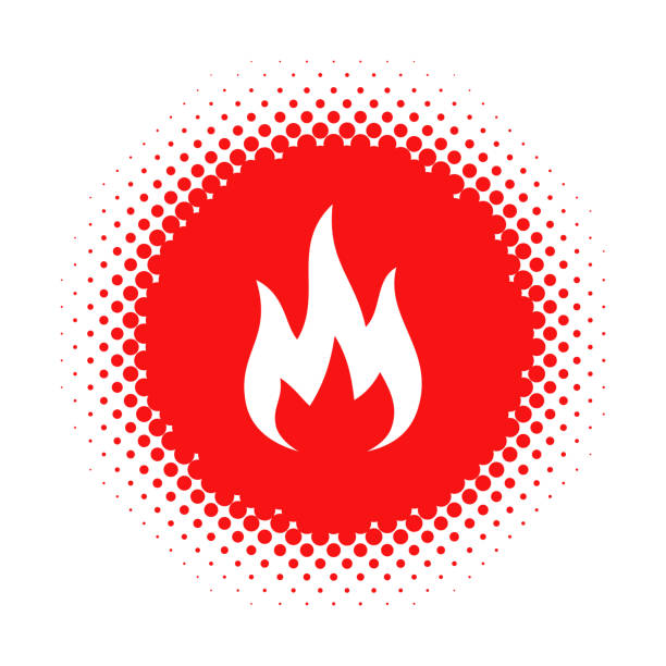 Fire icon on half tone round shape vector art illustration
