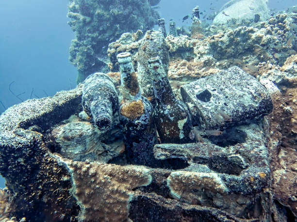istock Bottles of Sake on Deck of World War 2 Shipwreck 1127209086