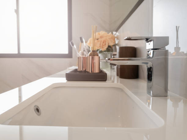 istock close up white stone restroom counter with decorating items home interior 1127212778