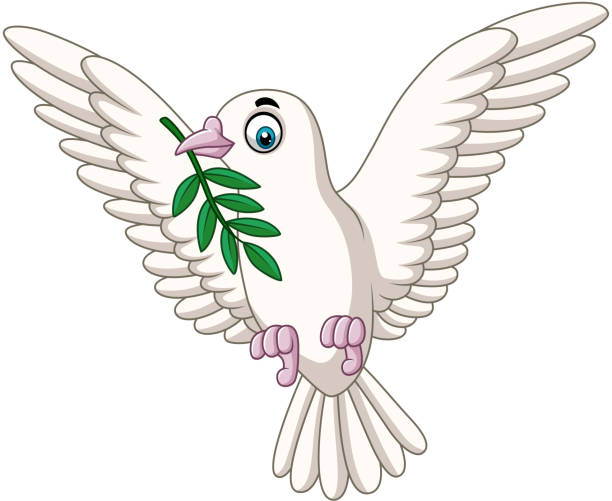 漫画鳩とオリーブの枝 - branch bird flying pets点のイラスト素材／クリップアート素材／マンガ素材／アイコン素材