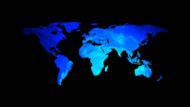 istock Global technology world map with digital decoration, flat Earth, globe worldmap icon, 3d rendering 1127223149