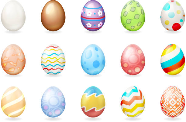 Spring holiday colorful painted 3d easter chocolate eggs icons isolated set vector illustration vector art illustration