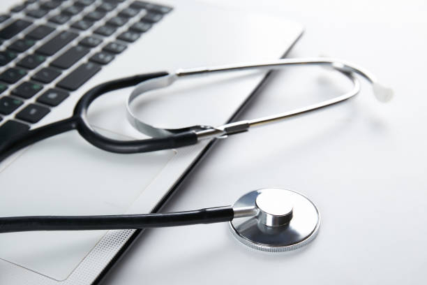istock Medical equipment and technology concept. Laptop and stethoscope. 1127237915