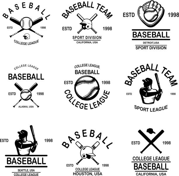 Set of baseball emblems. Design element for label, sign, poster, t shirt. Set of baseball emblems. Design element for label, sign, poster, t shirt. Vector illustration softball ball stock illustrations