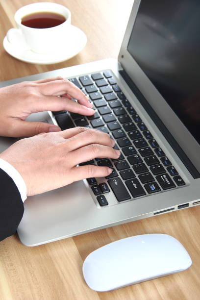 istock Businesswoman hand using laptop 1127241115