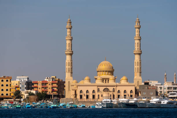 istock Mosque and harbor in Hurghada, Egypt 1127243282