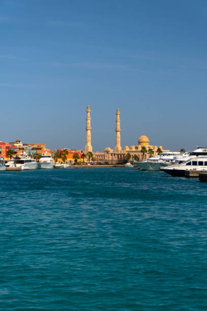 Mosque and harbor in Hurghada, Egypt