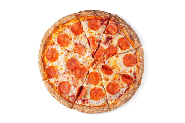 istock fresh italian classic original pepperoni pizza isolated on white background. Top view 1127243519