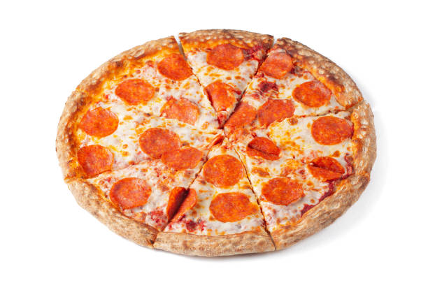 istock fresh italian classic original pepperoni pizza isolated on white background. Top view 1127243522